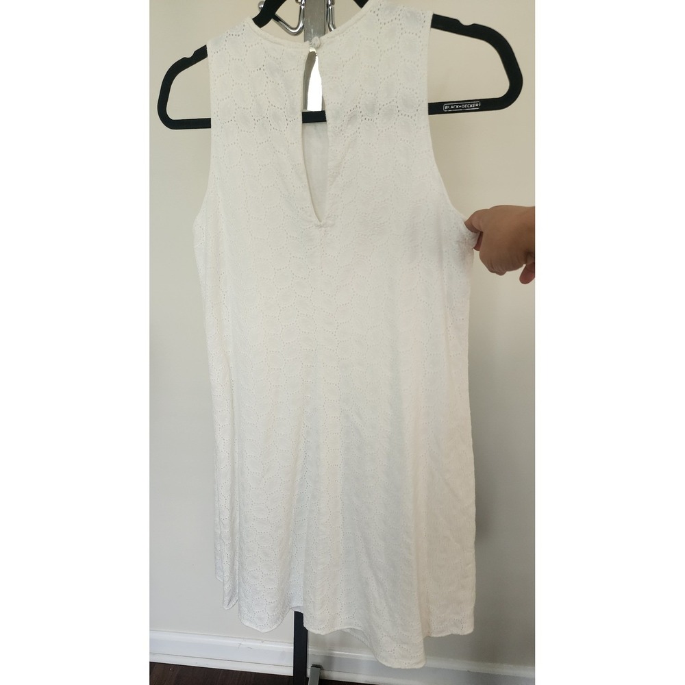 Calvin Klein White Cotton Eyelet Sleeveless Shift Dress A cut Midi Bridal Chic 6 - Picture 2 of 7